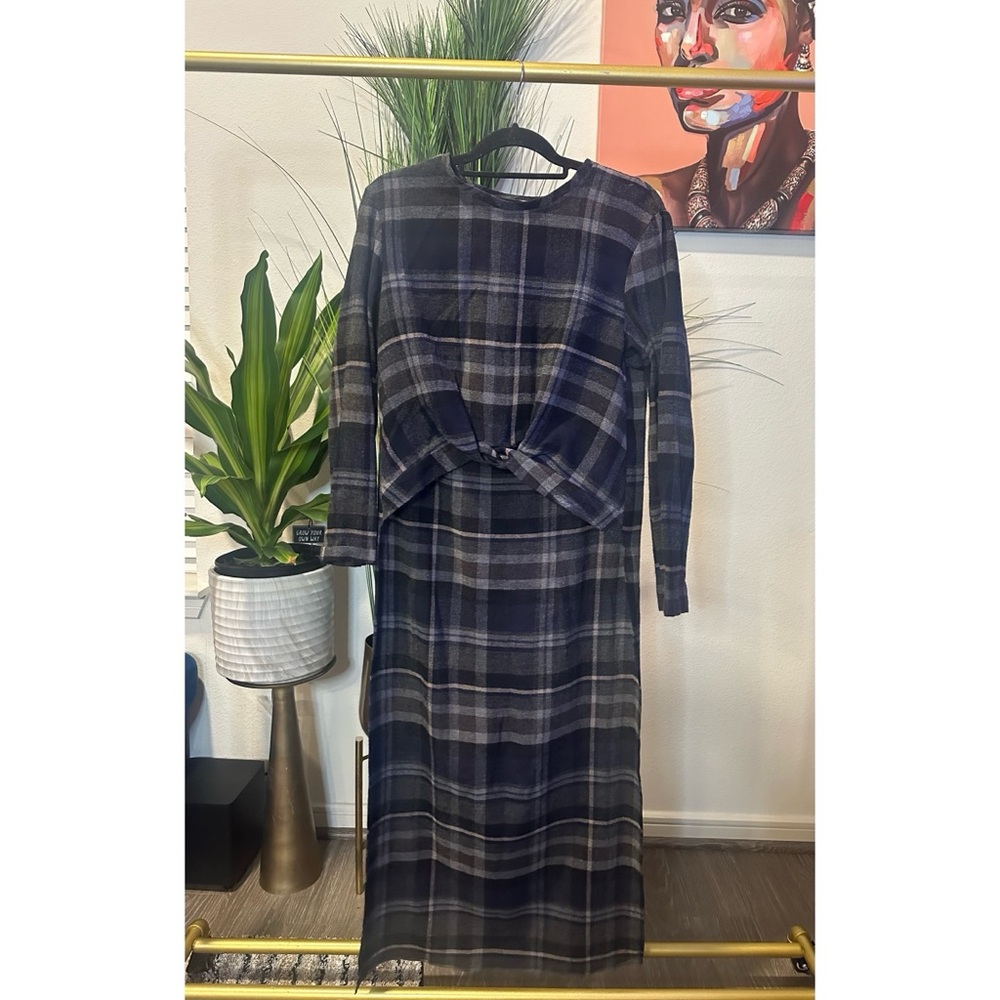 Zara Flannel Print High Low Blouse - Size Medium